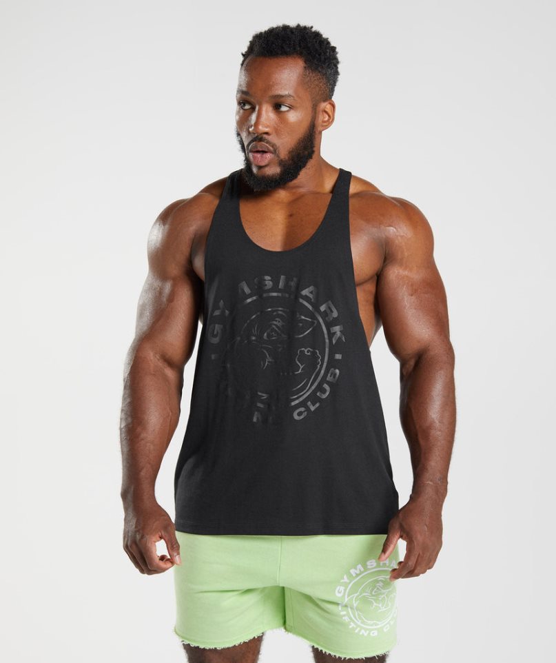 Men\'s Gymshark Legacy Stringer Tanks Black | CA DA8507